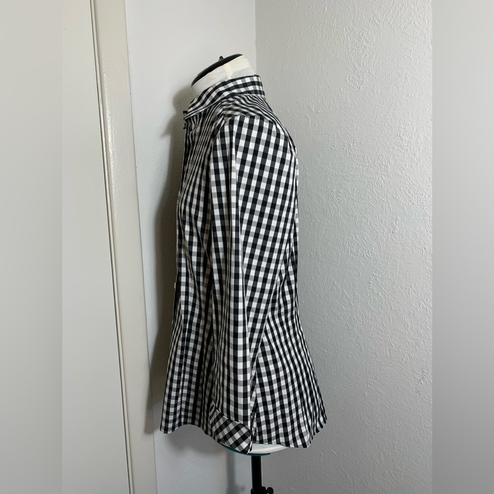 Lafayette 148, 3/4 sleeve button down black and white checkered gingham 8 - Picture 5 of 7